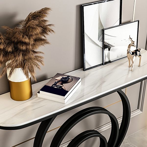 12 Inch Wide Modern Accent Table Half Moon Metal Console Table for Hall