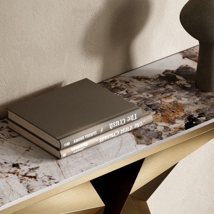 Mesa de consola rectangular de piedra Glam 13.78 "Mesa de acento de ancho con base abstracta