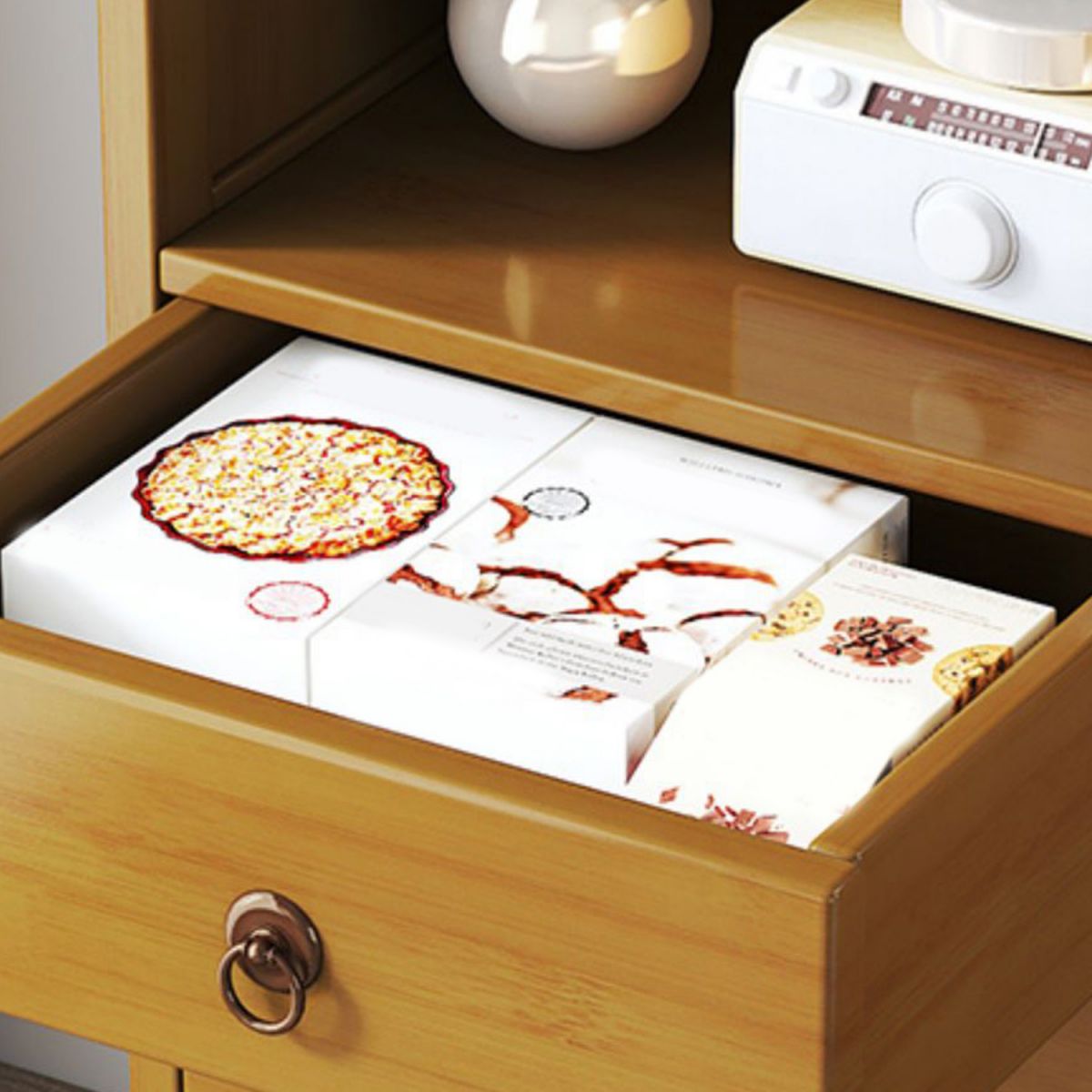 Mid-Century Accent Chest with Shelf and Drawers and Straight Legs