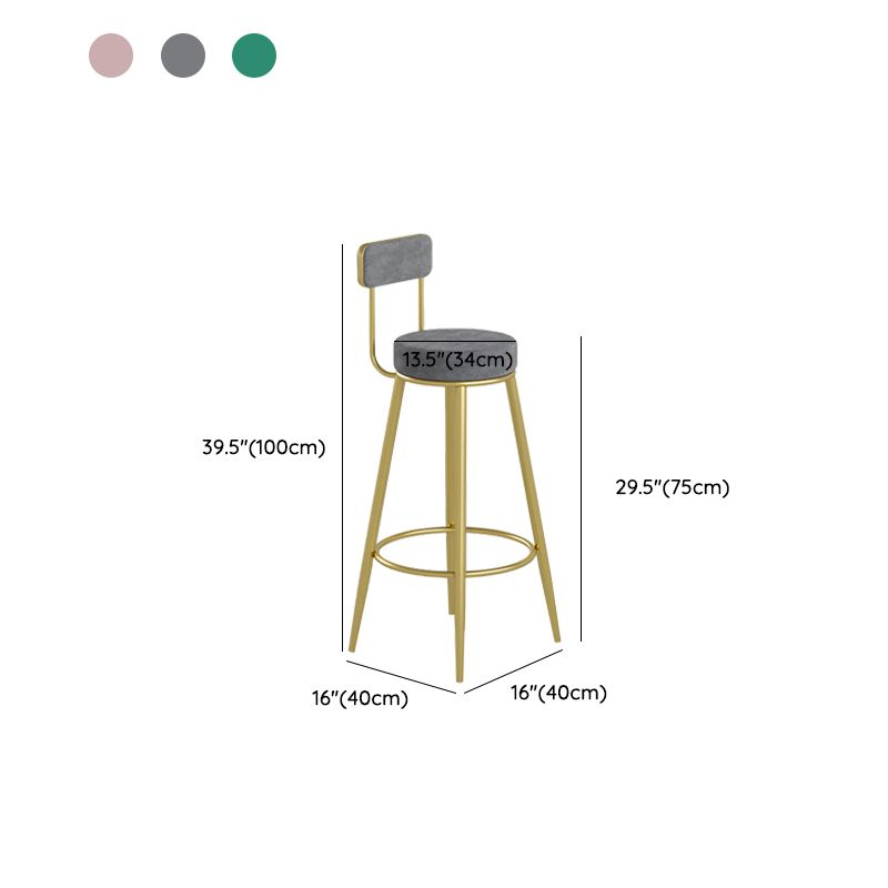 Glam Upholstered Dining Stools Round Bar Stools with Footrest