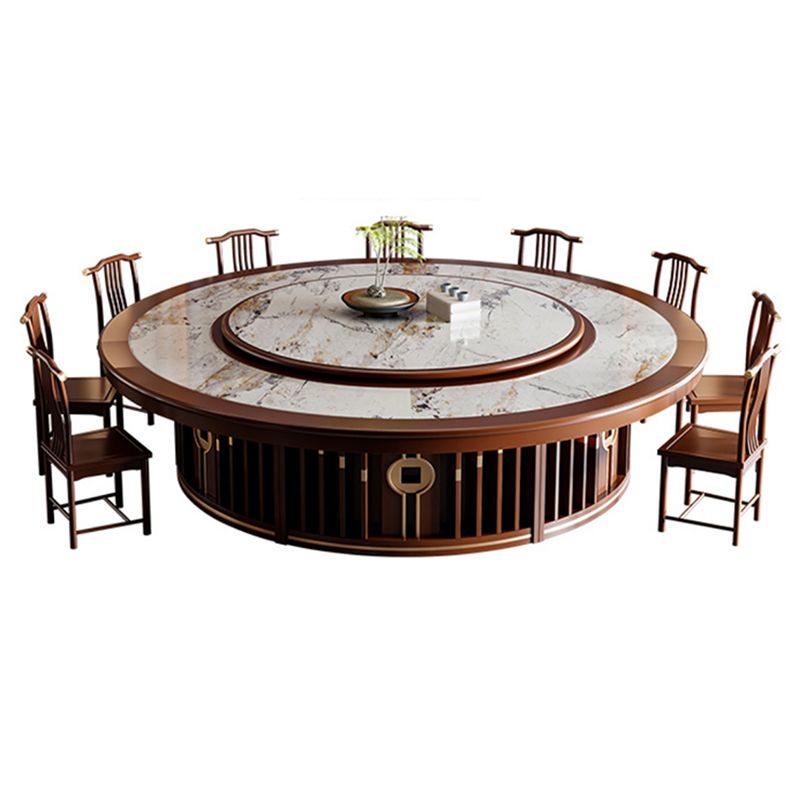 Round Tradition Dining Table for Home Stone Top Dinette Table with Rubberwood Base Clearhalo 'Dining Tables & Seating' 'Dining Tables' 'dining_table' 'furn' 'furn_dining_table' 'Furniture' 'Kitchen & Dining Furniture' 1200x1200_2e8de549-4709-437f-aa82-38a837fa05f6
