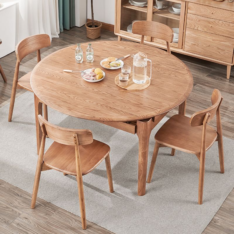 Modern Dining Set Solid Wood Round Shape 4 Legs Base Extendable Dining Table Set Clearhalo 'Dining Room Sets' 'Dining Tables & Seating' 'dining_room_set' 'Furniture' 'furniture_dining_room_set' 'Kitchen & Dining Furniture' 'kitchen&dining_furn' 'kitchen' 1200x1200_2e90e6a8-26f1-4b0b-b415-f35166a876a4