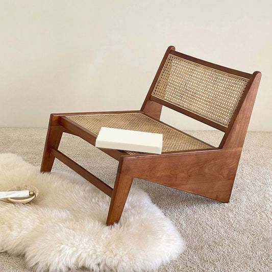 Mid-century Modern Style Wood Armless Woven Back Lounge Accent Chair