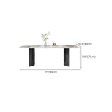 Hedendaagse grijze rechthoekige stenen eettafel met dubbele voetstuk