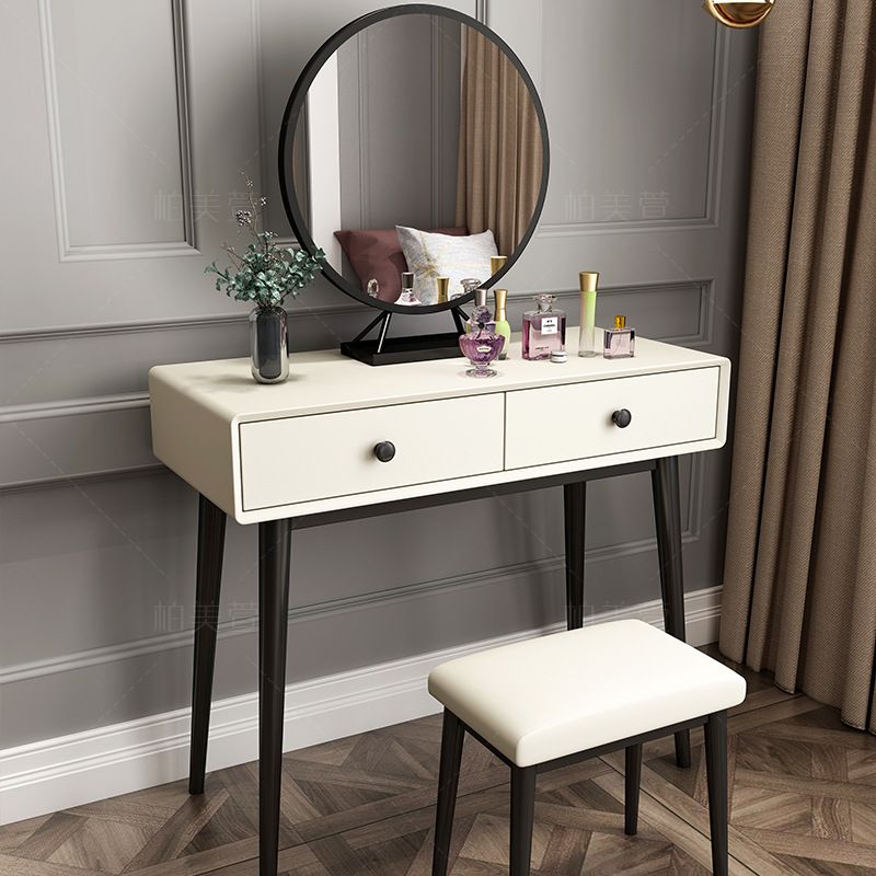 Wood White Makeup Table with 2 Drawers 15.74" Wide Vanity Tables for Bedroom Clearhalo 'Bedroom Furniture' 'furn' 'furn_makeup_vanities' 'Furniture' 'Makeup Vanities' 'makeup_vanities' 1200x1200_2e986570-00ab-464c-a097-26d46117d5bb