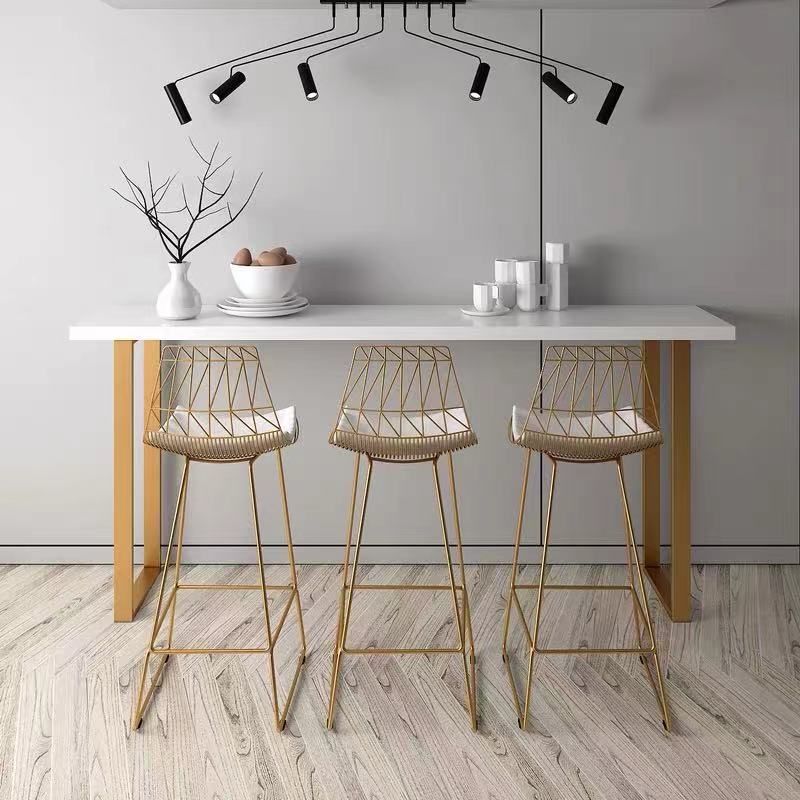 White Glam Style Bar Table in Metal and Faux Marble Bar Table Milk Tea Shop Bar Table Clearhalo 'Bar Furniture' 'Bar Tables' 'bar_tables' 'furn' 'furn_bar_tables' 'Furniture' 'furniture_bar_tables' 'Kitchen & Dining Furniture' 1200x1200_2e98fb75-e882-4108-9365-62d9b1976e9b