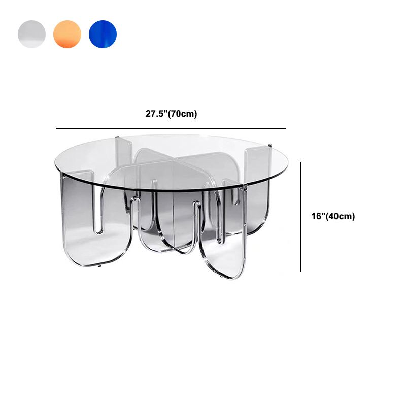 Contemporary Round Coffee Table with Glass Top and Acrylic Cross Base Clearhalo 'Coffee & Accent Tables' 'Coffee Tables' 'coffee_tables' 'furn' 'furn_coffee_tables' 'Furniture' 'Living Room Furniture' 1200x1200_2e9b4d05-89a7-454b-a64c-237520b10b70