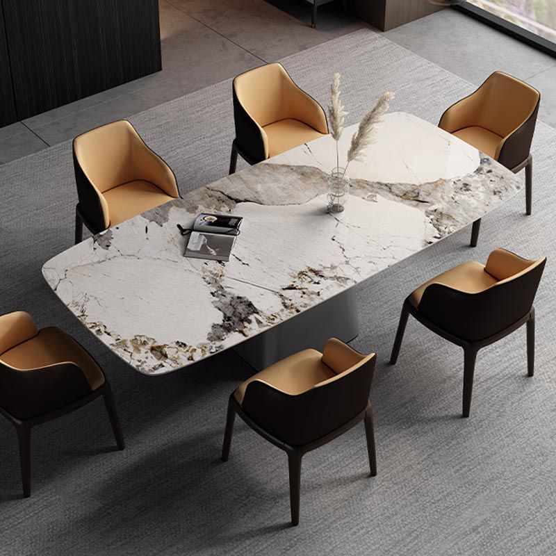 Stone Top Dining Table Contemporary Rectangle Table with Pedestal Base Clearhalo 'Dining Tables & Seating' 'Dining Tables' 'dining_table' 'furn' 'furn_dining_table' 'Furniture' 'furniture_dining_table' 'Kitchen & Dining Furniture' 'kitchen' 'kitchen_dining_table' 1200x1200_2e9b53f3-3deb-406d-956d-420678998103