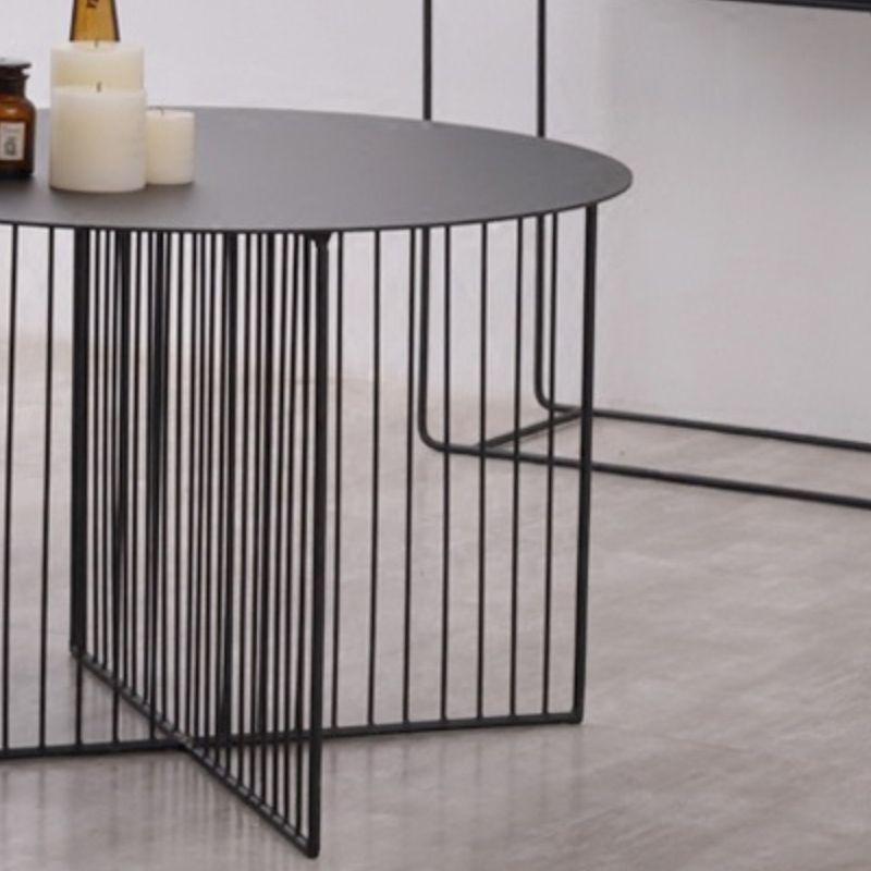 Mid-century Modern Iron Round Top Coffee Table Cross Legs Cocktail Table Clearhalo 'Coffee & Accent Tables' 'Coffee Tables' 'coffee_tables' 'furn' 'furn_coffee_tables' 'Furniture' 'Living Room Furniture' 1200x1200_2e9bc6d3-d9eb-4863-9d97-d94c6a51928c