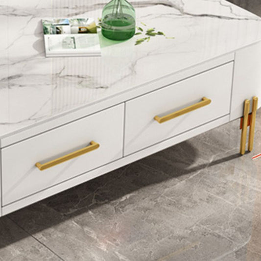 Modern Metal 4 Legs Cocktail Table Rectangle Slate Coffee Table with 2 Drawers