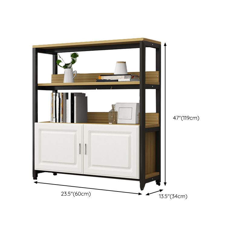 Metal Engineered Wood Shelf Bookcase Modern Home Open Book Shelf with 2 Doors