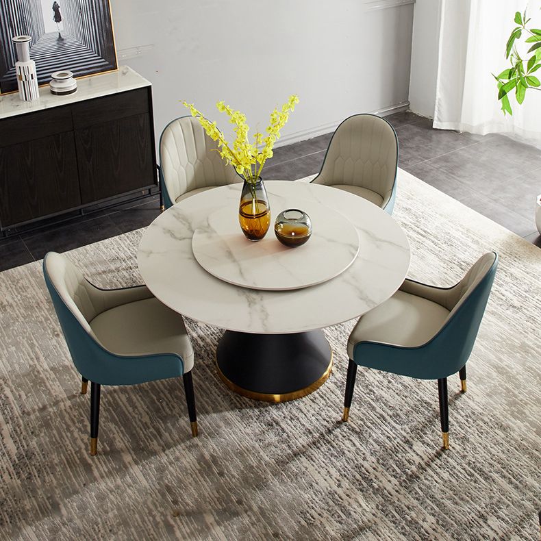 Modern Stone Round Table Standard Height Dining Room Table with Pedestal Base