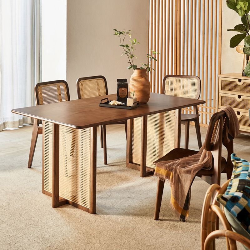 Rectangle Wood Dining Table Modern White Oak Table in Walnut with Double Pedestal Clearhalo ' dining_table' 'Dining Tables & Seating' 'Dining Tables' 'furn' 'furn_dining_table' 'Furniture' 'furniture_dining_table' 'Kitchen & Dining Furniture' 'kitchen&dining_furn' 'kitchen' 'kitchen_dining_table' 1200x1200_2ea46033-8a38-4f28-a8ad-db823a076587