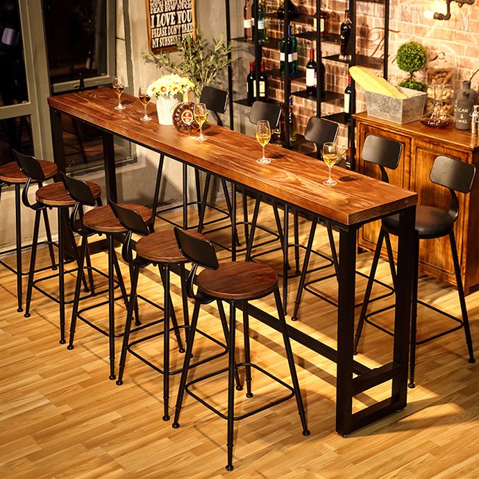 Dark Brown Modern Style Bar Table Solid Wood and Iron Coffee Shop Bar Table Clearhalo 'Bar Furniture' 'Bar Tables' 'bar_tables' 'furn' 'furn_bar_tables' 'Furniture' 'furniture_bar_tables' 'Kitchen & Dining Furniture' 1200x1200_2ea6c7c0-3516-40c6-a4fd-27c376e1336d