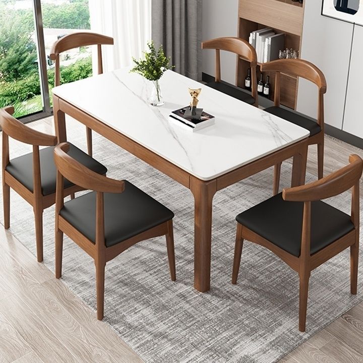 Rectangle Stone Top Dining Table Rubberwood Solid Wood 4 Legs Dining Table Clearhalo 'Dining Tables & Seating' 'Dining Tables' 'dining_table' 'furn' 'furn_dining_table' 'Furniture' 'Kitchen & Dining Furniture' 1200x1200_2ea74304-acc1-4b2d-9e1d-20eb715bda27
