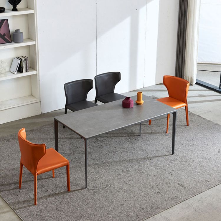 Industrial Sintered Stone Dining Table 4 Legs Solid Aluminum Base Rectangle Table for Home Clearhalo ' dining_table' 'Dining Tables & Seating' 'Dining Tables' 'furn' 'furn_dining_table' 'Furniture' 'furniture_dining_table' 'Kitchen & Dining Furniture' 'kitchen&dining_furn' 'kitchen' 'kitchen_dining_table' 1200x1200_2eb4d4e0-a3bd-4cbc-88c9-2050bffc9725