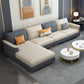 Faux Leather Square Arm Sofa Glam Grey and Beige Sofa Chaise