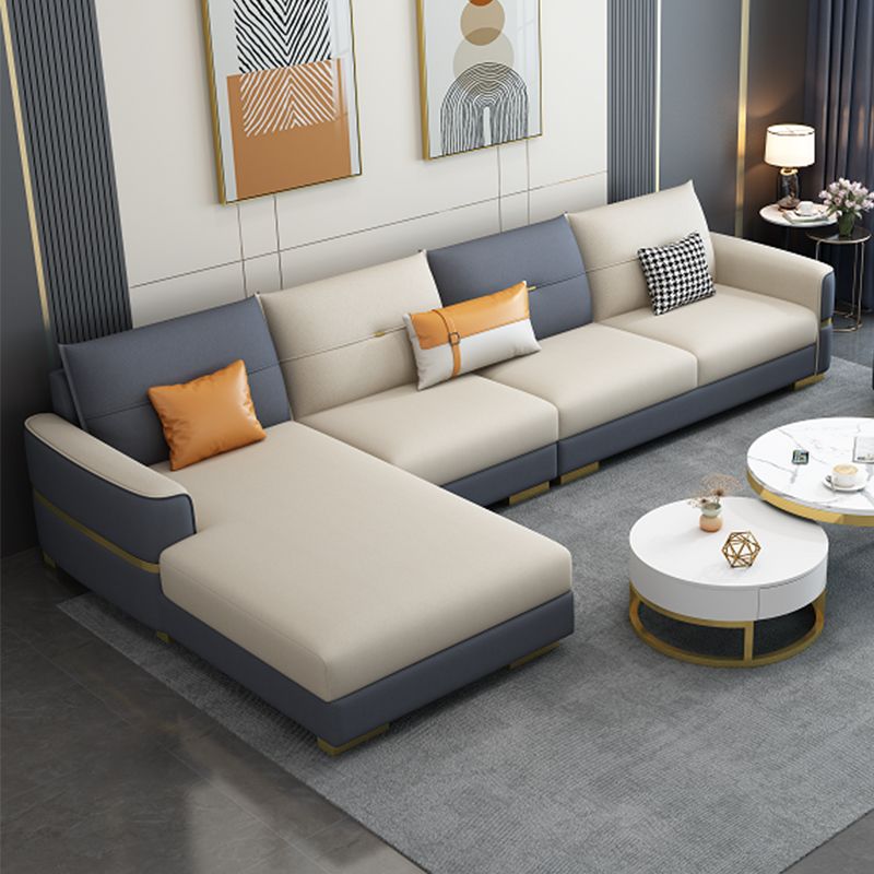 Faux Leather Square Arm Sofa Glam Grey and Beige Sofa Chaise Clearhalo 'furn' 'furn_sectionals' 'Furniture' 'Living Room Furniture' 'Sectionals' 1200x1200_2eb59d60-d5ce-4b21-8331-3ad79a0f5d0e