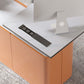 Madera de mesa de escritura de oficina rectangular con 3 cajones en naranja