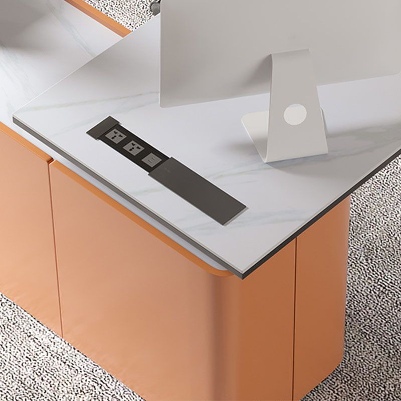 Rechteckig geformtes Büro -Schreibtischholz mit 3 Schubladen in Orange