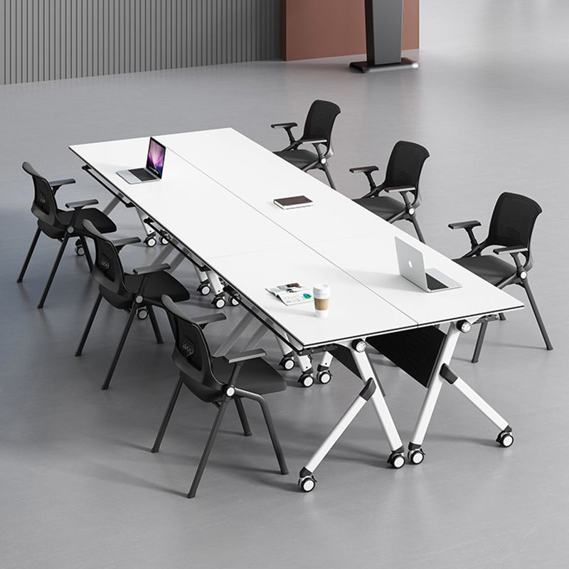 Contemporary Office Desk with Wheels White Manufactured Wood Rectangular Desk Clearhalo 'furn' 'furn_office_desk' 'Furniture' 'Office Desks' 'Office Furniture' 'office_desk' 1200x1200_2eb7144e-53fe-4ed2-8d1b-e5a57c161ebc