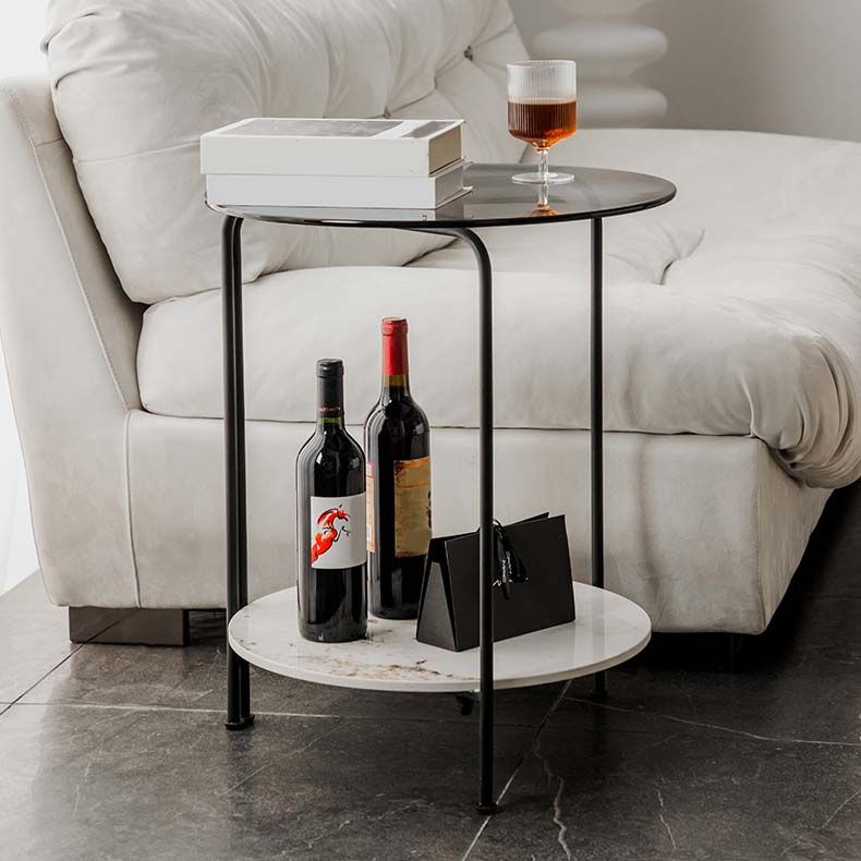 Contemporary Rectangular/Round Side End Table Glass Top Corner Table Clearhalo 'Coffee & Accent Tables' 'End & Side Tables' 'end_side_tables' 'furn' 'furn_end_side_tables' 'Furniture' 'Living Room Furniture' 1200x1200_2eb75955-e5cc-430f-b653-8107927000c0