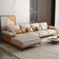 Cuscino braccio top sezione in pelle faux beige sezionale con cuscini