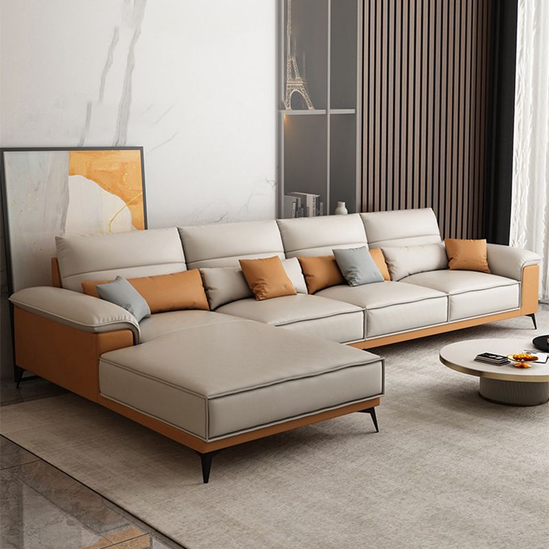 Cuscino braccio top sezione in pelle faux beige sezionale con cuscini