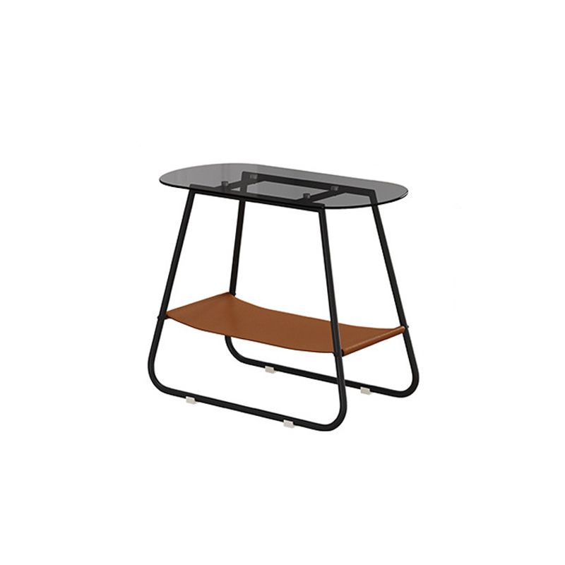 End Table Glass Sled with Storage Oval Contemporary Double Tier Side Table Clearhalo 'Coffee & Accent Tables' 'End & Side Tables' 'end_side_tables' 'furn' 'furn_end_side_tables' 'Furniture' 'Living Room Furniture' 1200x1200_2eb875cc-c3b9-4a2d-b82a-4a17d405a749