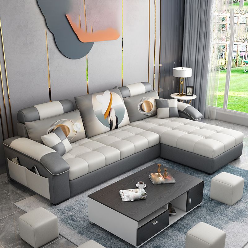 Slipcovered Tufted Pillowed Back Cushions Sectional Sofa with Storage Clearhalo 'furn' 'furn_sectionals' 'Furniture' 'furniture_sectionals' 'kitchen' 'kitchen_sectionals' 'Living Room Furniture' 'Sectionals' 1200x1200_2ebf7673-fc53-4c4d-af50-8cecf3ebd655