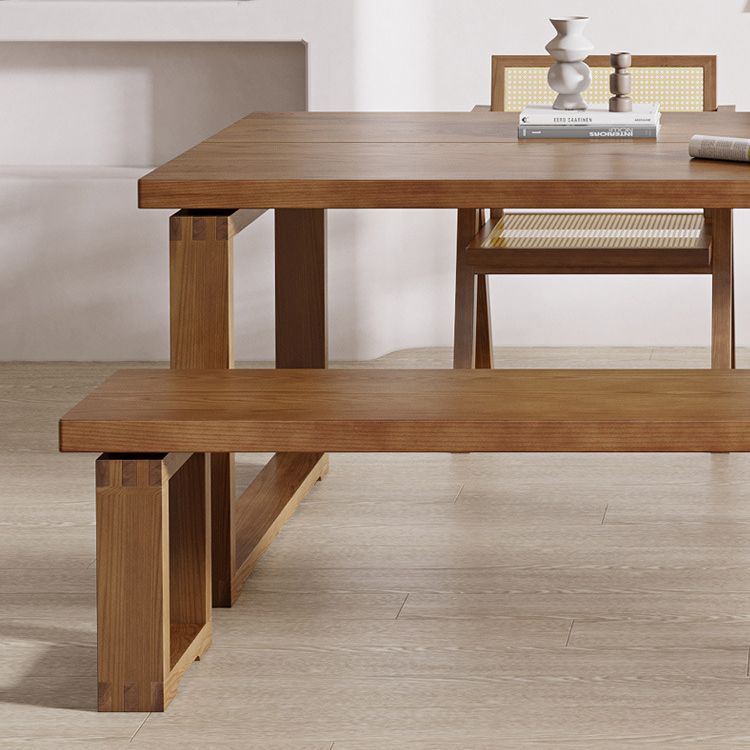 Tavolo da pranzo in legno in solido marrone mobili rettangolari moderni con doppia base di piedistallo