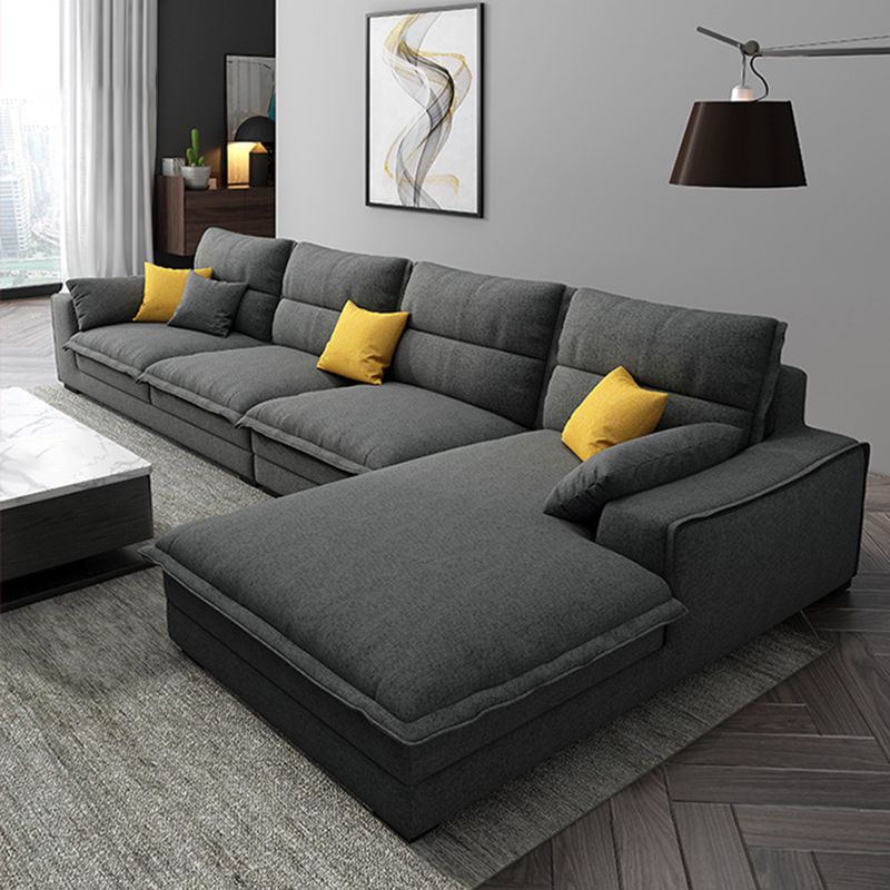 Divano sezionale di lino a forma di divano sezionale stazionario, cuscini posteriori