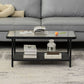 Glass Top Coffee Table 4 Legs Coffee Cocktail Table with Shelf