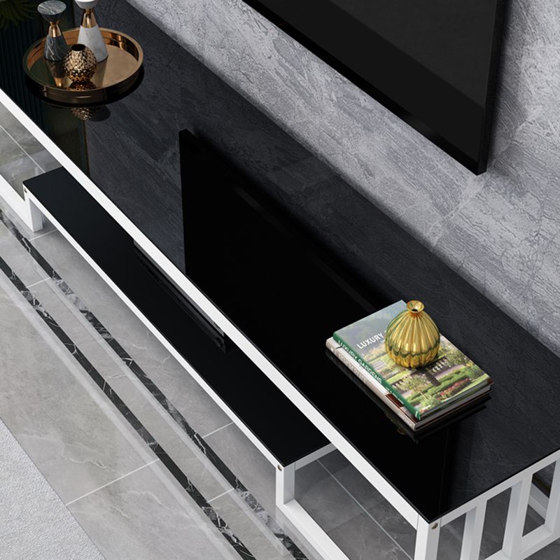 Glass TV Stand for TVs up to 18" H , Glam Open Storage TV Stand - Black / Gold Clearhalo 'furn' 'furn_tv_stands_entertainment_centers' 'Furniture' 'Living Room Furniture' 'TV Stands & Entertainment Centers' 'TV Stands & Media Storage Furniture' 'tv_stands_entertainment_centers' 1200x1200_2eceea6d-2bf8-4817-8875-9e71b19b5991