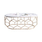 Glam Slate Coffee Table with Iron Frame and Oval Stone Top Cocktail Table