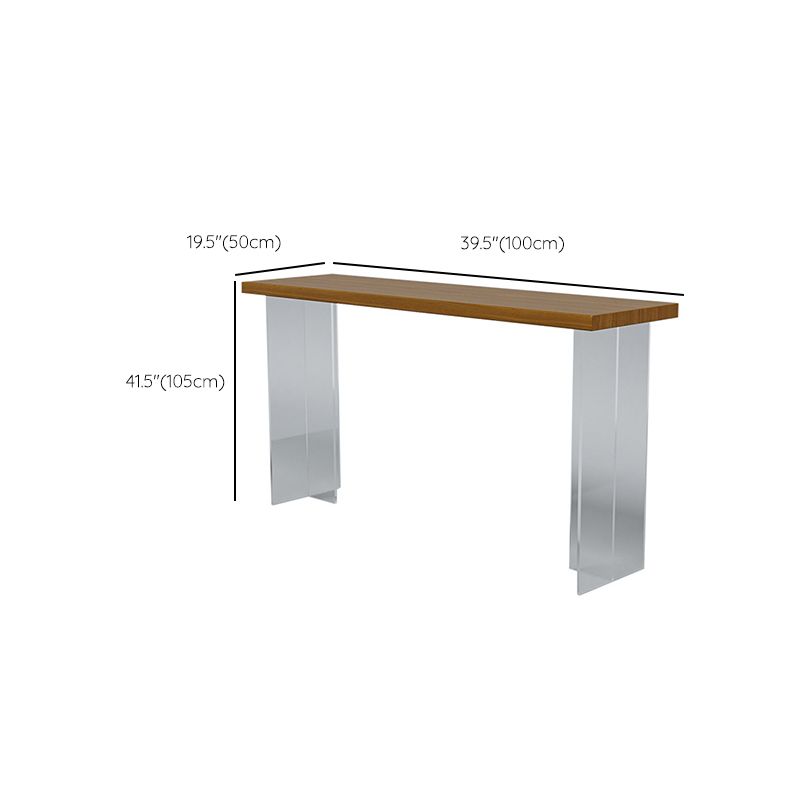 Mesa de comedor rectangular contemporánea para bar, mesa de bar de madera para interiores con pedestal doble acrílico