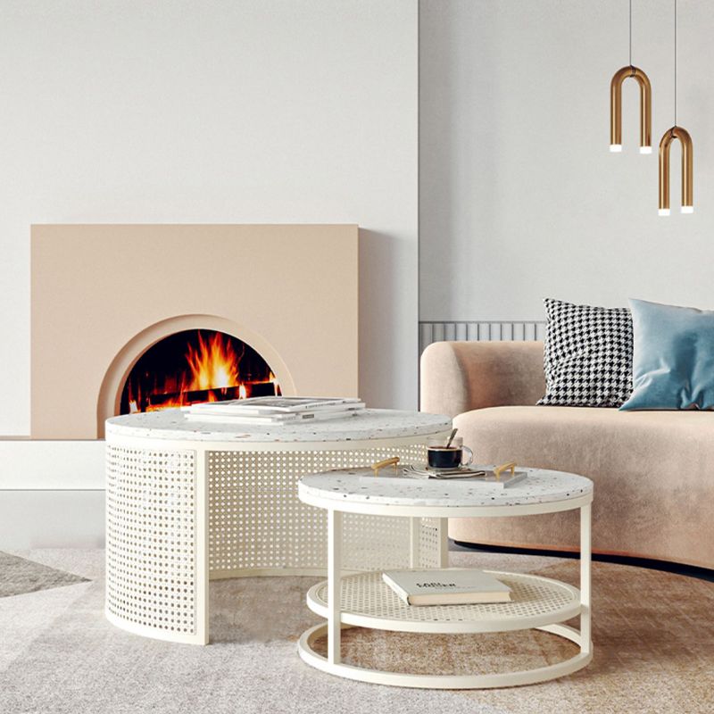 Contemporary Coffee Table White Round Slate Coffee Cocktail Table Clearhalo 'Coffee & Accent Tables' 'Coffee Tables' 'coffee_tables' 'furn' 'furn_coffee_tables' 'Furniture' 'Living Room Furniture' 1200x1200_2edc9f7b-249e-4403-8816-227dd0bb47df