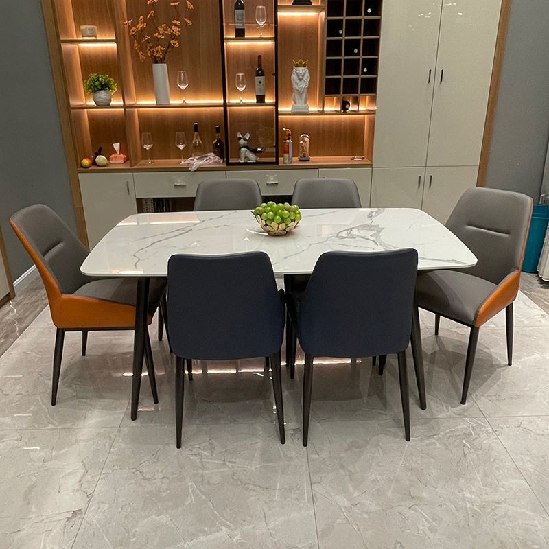 Mesa de comedor de piedra rectangular 4 patas Muebles de 4 patas Base de metal para el hogar