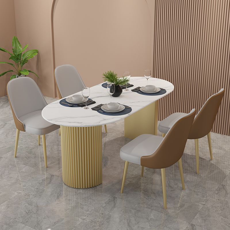 Gold Base Double Pedestal Table Modern Oval Metal Dinner Table Kitchen Home Clearhalo 'Dining Tables & Seating' 'Dining Tables' 'dining_table' 'furn' 'furn_dining_table' 'Furniture' 'furniture_dining_table' 'Kitchen & Dining Furniture' 1200x1200_2ee1725a-a3a7-4d62-85b2-805b304e1f03