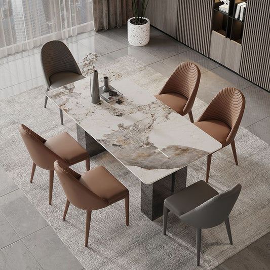 1/2/5/6/7 Pieces Glam Dining Set with Double Pedestal Table and Leather Chairs Dinette Set Clearhalo 'Dining Room Sets' 'Dining Tables & Seating' 'dining_room_set' 'furn' 'furn_dining_room_set' 'Furniture' 'furniture_dining_room_set' 'Kitchen & Dining Furniture' 'kitchen&dining_furn' 'kitchen' 1200x1200_2ee261d1-94ad-4fef-adaf-96784518cde2