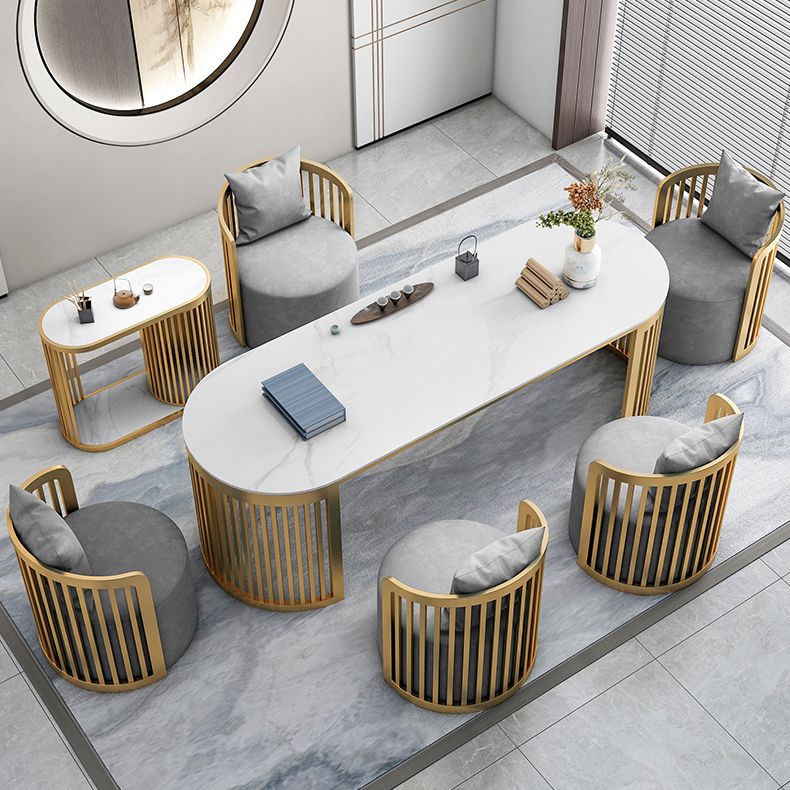 29 "H Glam Office Desk Oval White Writing Desk met metalen benen