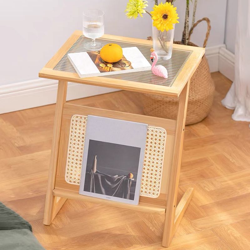 Sledge-shaped Base Design Bamboo Cane Craft Glass Finish Material Rectangular Side Table Clearhalo 'Coffee & Accent Tables' 'End & Side Tables' 'end_side_tables' 'furn' 'furn_end_side_tables' 'Furniture' 'Living Room Furniture' 1200x1200_2ee8c36c-85b8-4421-80ad-042b2bc79cae