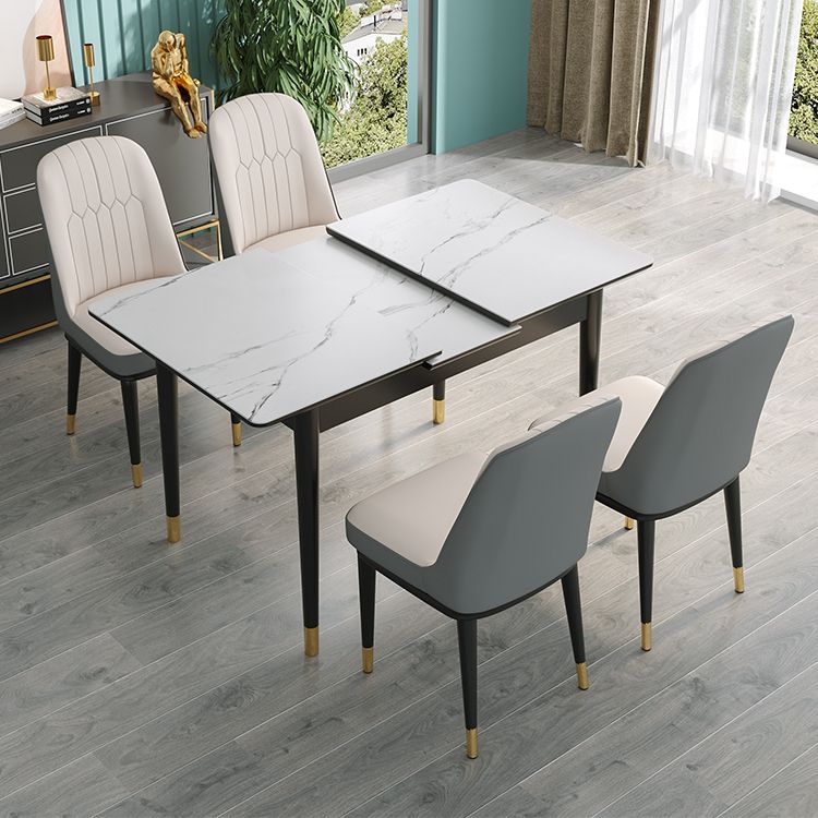 Contemporary Rectangle Dinette Set Sintered Stone Top Dining Table Furniture with Removable Leaf Clearhalo 'Dining Room Sets' 'Dining Tables & Seating' 'dining_room_set' 'furn' 'furn_dining_room_set' 'Furniture' 'furniture_dining_room_set' 'Kitchen & Dining Furniture' 'kitchen&dining_furn' 'kitchen' 1200x1200_2ef2bd18-3631-4a44-83f5-d3845655d29d