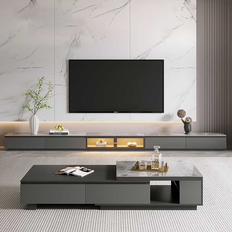 Single Coffee Table Rectangle Stone Cocktail Table with 4 Drawers