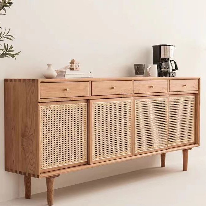 Simple Style Rattan Doors Cupboard Wood 32-inch Height Kitchen Sideboard for Dining Room Clearhalo 'buffet_sideboard' 'Buffets & Sideboards' 'furn' 'furn_buffet_sideboard' 'Furniture' 'furniture_buffet_sideboard' 'Kitchen & Dining Furniture' 1200x1200_2ef820d6-2763-448d-b1f6-0bb931d356f6