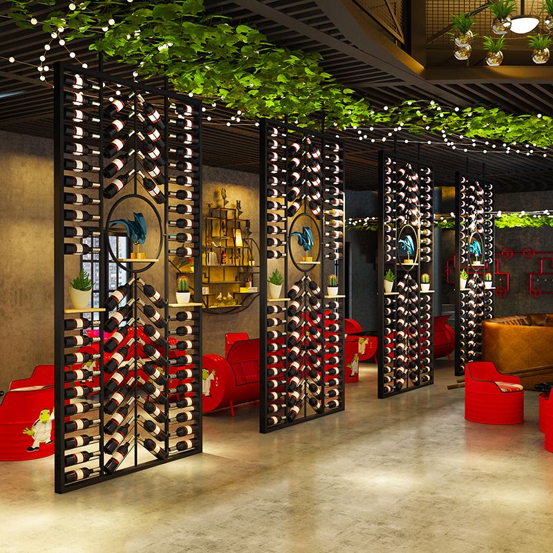 Industrial Black Wine Bottle Holder Iron Floor Bottle Holder