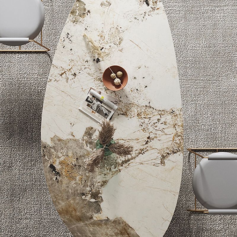 Contemporary Oval Dining Table Stainless Steel Base Pedestal Table for Dining Room