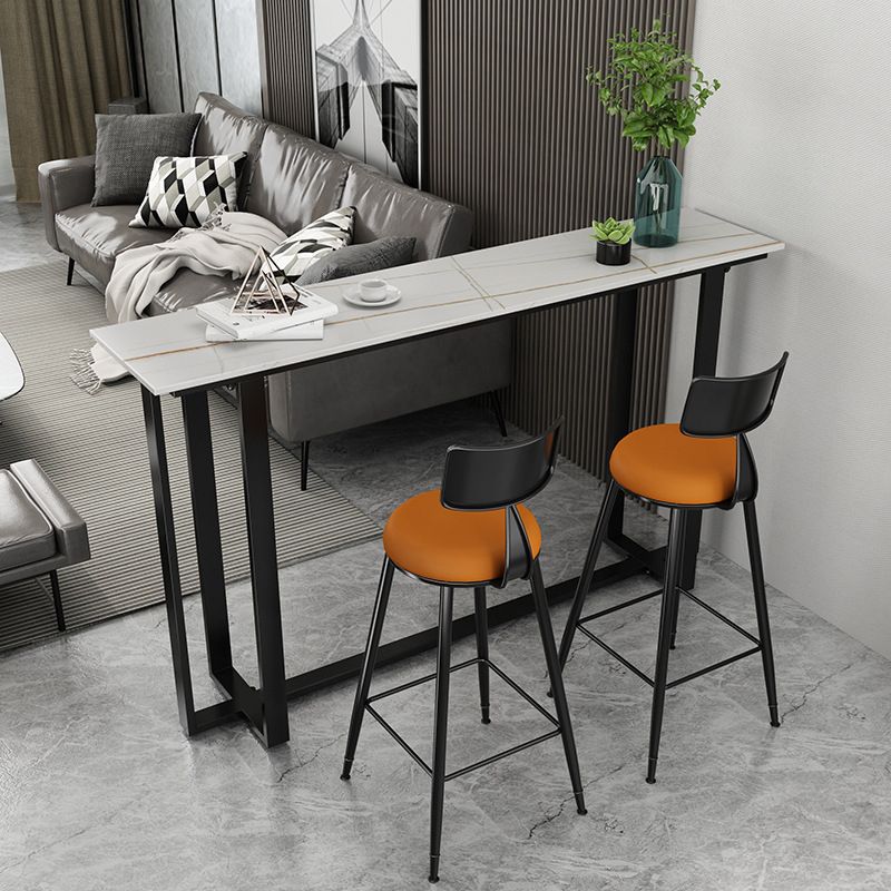 Industrial Sintered Stone Bar Table Black and Metal Base Bar Table Clearhalo 'Bar Furniture' 'Bar Tables' 'bar_tables' 'furn' 'furn_bar_tables' 'Furniture' 'Kitchen & Dining Furniture' 1200x1200_2f0c88f3-6a9e-416d-8a07-52706f7da678