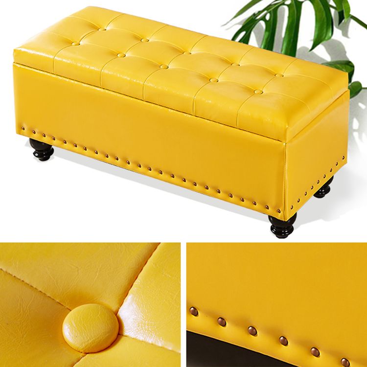 Contemporary Pouf Ottoman PU Leather Nailhead Trim Tufted Square Ottoman with Storage