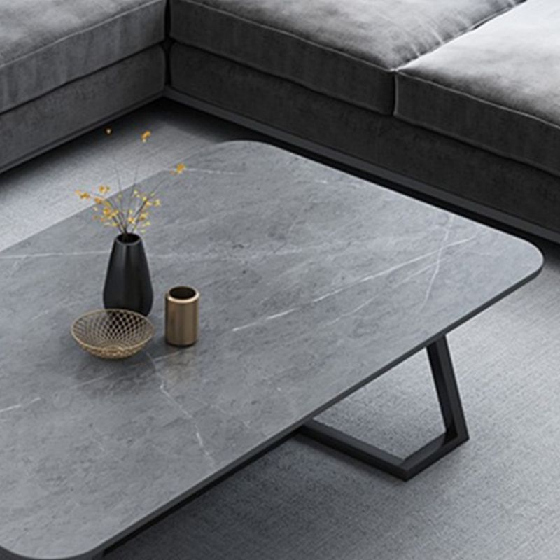 Rectangle Stone Top Coffee Table with Black Metal Trestle Base Clearhalo 'Coffee & Accent Tables' 'Coffee Tables' 'coffee_tables' 'furn' 'furn_coffee_tables' 'Furniture' 'Living Room Furniture' 1200x1200_2f1050ae-c204-4d01-ac32-51a1fffda50b